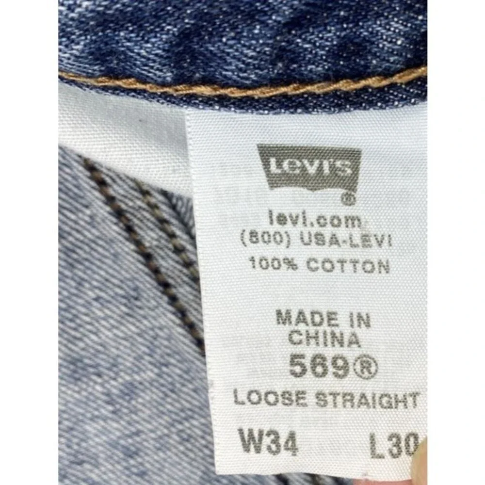 Levi’s 569 Loose Straight Jeans Men W34 L30 Blue Denim Distressed Skate Street